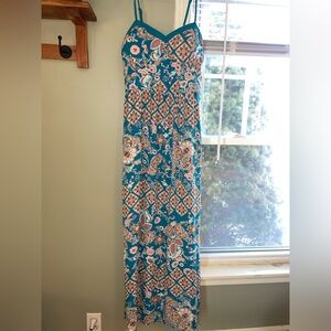Xhilaration Blue and Pink Patterned Maxi Dress Large